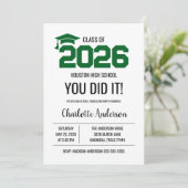 Grünes Abschlussfoto „Du hast es geschafft“ Einladung (Stehend Vorderseite)