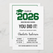 Grünes Abschlussfoto „Du hast es geschafft“ Einladung (Vorne/Hinten)