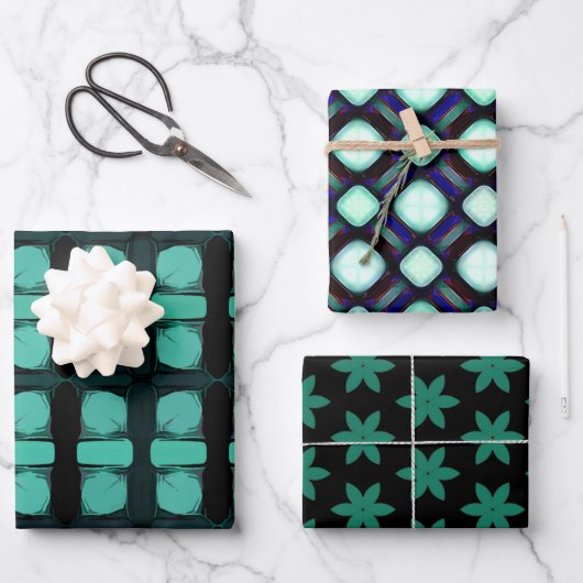 Grünes Abstraktes modernes geometrisches Muster Geschenkpapier Set (Vorderseite)