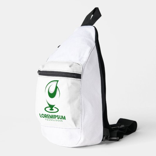 Grünes abstraktes Wassertröpfchen- und Globus-Logo Crossbody Bag (Rechte Ecke)