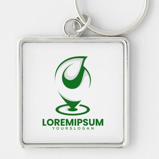 Grünes abstraktes Wassertröpfchen- und Globus-Logo Schlüsselanhänger (Vorne)