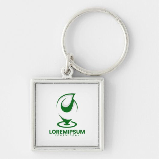 Grünes abstraktes Wassertröpfchen- und Globus-Logo Schlüsselanhänger (Vorne)