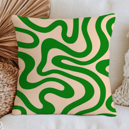 Grünes abstraktes welliges Muster Retro-Minimalist Kissen