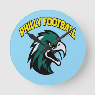 Grünes Adler-Maskottchen Philly-Fußballfan-Bekleid Runde Wanduhr