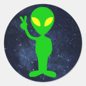 grünes Alien - Friedenszeichen Runder Aufkleber (Vorderseite)