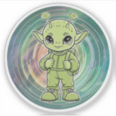 Grünes Alien-Kind Aufkleber (Vorderseite)