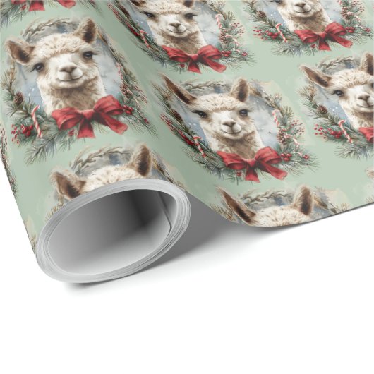 Grünes Alpaca Weihnachtsgeschenk Wrapping Paper Geschenkpapier (Rolleneckpunkt)