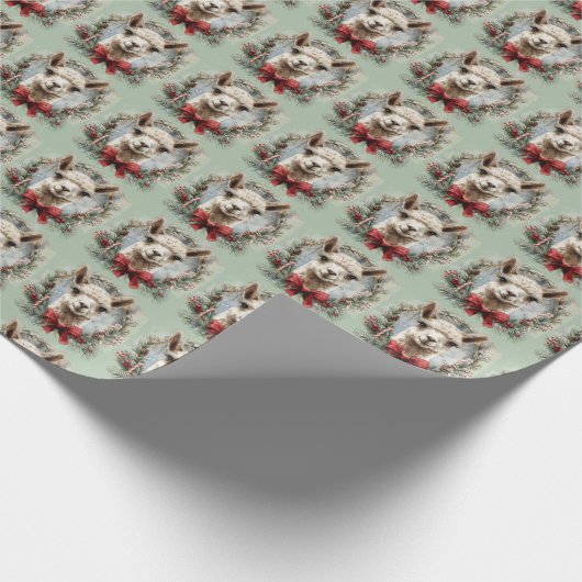 Grünes Alpaca Weihnachtsgeschenk Wrapping Paper Geschenkpapier (Ecke)