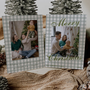 Grünes altes Geld Gingham-Familienfoto Weihnachten