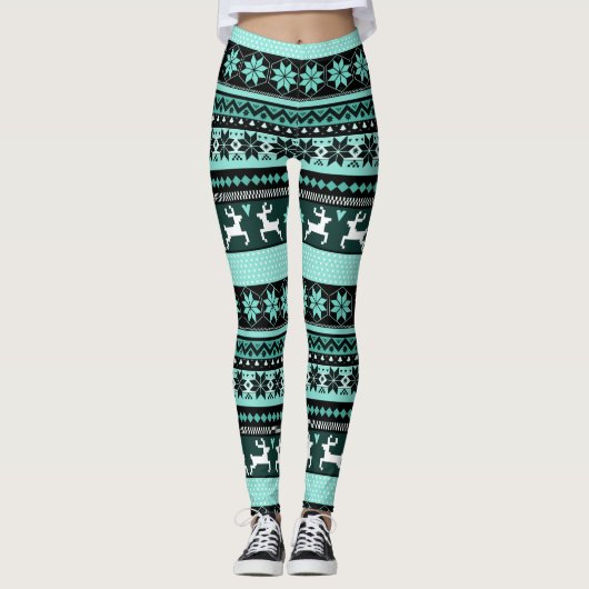 Grünes angemessenes Insel-Muster Leggings (Vorderseite)
