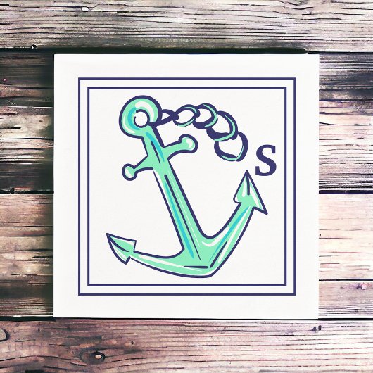 Grünes Anker-Monogramm Nautilus Serviette