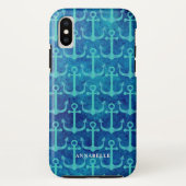 Grünes Ankermuster Blau Wasserfarbe Case-Mate iPhone Hülle (Rückseite)