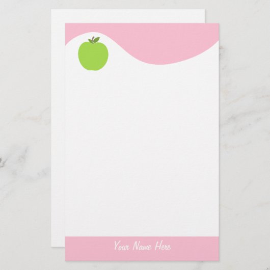 Grünes Apfelgeschirr mit rosa Briefpapier (Vorne/Hinten)