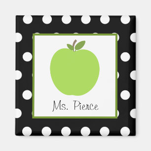 Grünes Apple/Schwarzes mit weißen Tupfen Magnet