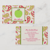 Grünes Apple u. Paisley-Lehrer-Visitenkarten Visitenkarte (Vorne/Hinten)