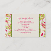 Grünes Apple u. Paisley-Lehrer-Visitenkarten Visitenkarte (Rückseite)
