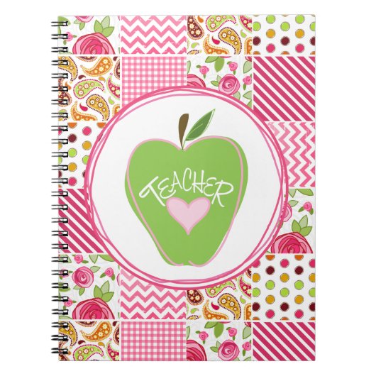 Grünes Apple u. Patchwork-Lehrer-Notizbuch Notizblock (Vorderseite)