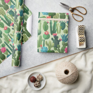 Grünes Aquamarin blühendes Kakteen-Muster Geschenkpapier