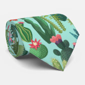 Grünes Aquamarin blühendes Kakteen-Muster Krawatte (Gerollt)
