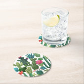 Grünes Aquamarin blühendes Kakteen-Muster Runder Pappuntersetzer (Vor Ort)