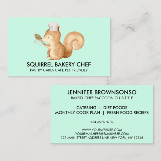 Grünes Aquamarines Eichhörnchengebäck Visitenkarte (Vorne/Hinten)