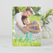 Grünes aquamarines Monogramm nennt einfache Einladung (Stehend Vorderseite)