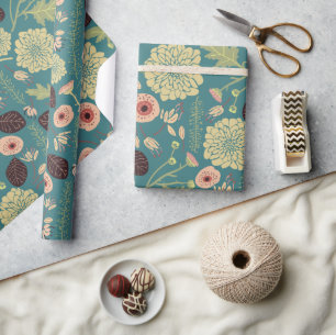 Grünes Aquamarines rosa Blumenmuster Geschenkpapier