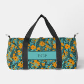 Grünes, aquamarines und orangefarbenes Blumenmuste Duffle Bag (Vorderseite)