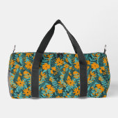 Grünes, aquamarines und orangefarbenes Blumenmuste Duffle Bag (Rückseite)