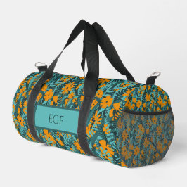Grünes, aquamarines und orangefarbenes Blumenmuste Duffle Bag