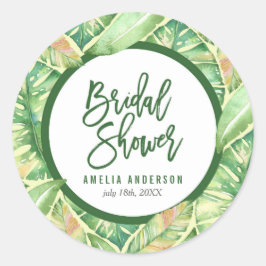 Grünes Aquarell Blätter Tropisches Brautparty Runder Aufkleber