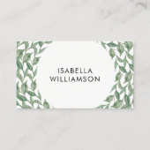 Grünes Aquarell-botanischer Lorbeer-Kranz modern Visitenkarte (Vorderseite)