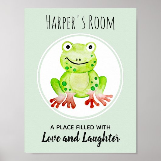 Grünes Aquarell-Frosch-Dschungel-Kinderzimmer-Kuns Poster (Vorne)