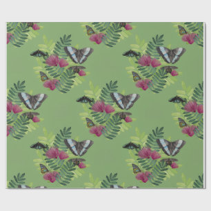 Grünes Aquarell Schmetterling Blumen Geschenkpapie Geschenkpapier