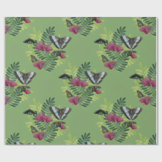 Grünes Aquarell Schmetterling Blumen Geschenkpapie Geschenkpapier