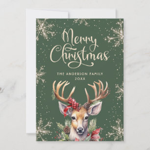 Grünes Aquarellhirsch Frohe Weihnachten