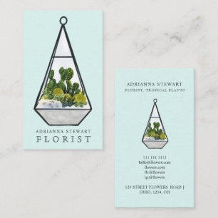 Grünes Aquarellkaktus terrarium blauer Visitenkarte