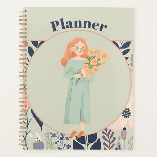 Grünes Ästhetik-Blumen-Design Planer (Vorderseite)