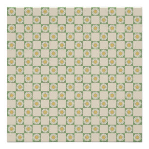 Grünes ästhetisches kariertes Sonnenblumen Y2K Mus Poster