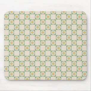 Grünes Ästhetisches Schachblütenmuster Y2K Muster Mousepad