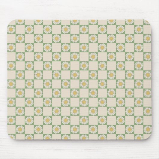 Grünes Ästhetisches Schachblütenmuster Y2K Muster Mousepad (Vorne)