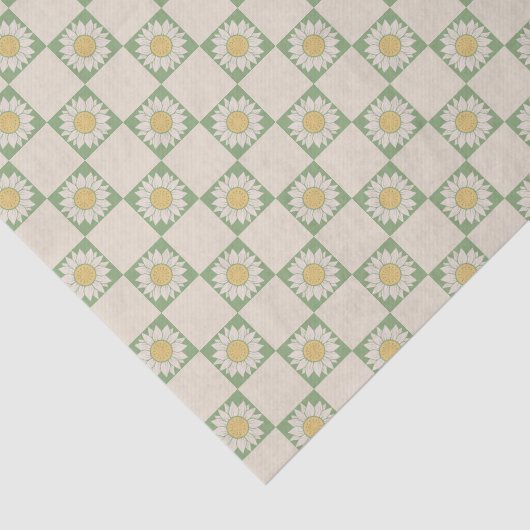 Grünes Ästhetisches Schachblütenmuster Y2K Muster Seidenpapier (Ausschnitt)