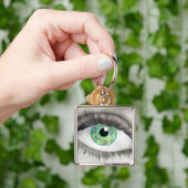 Grünes Auge mit Tänzer-Silhouetten in der Iris Schlüsselanhänger (Hand)
