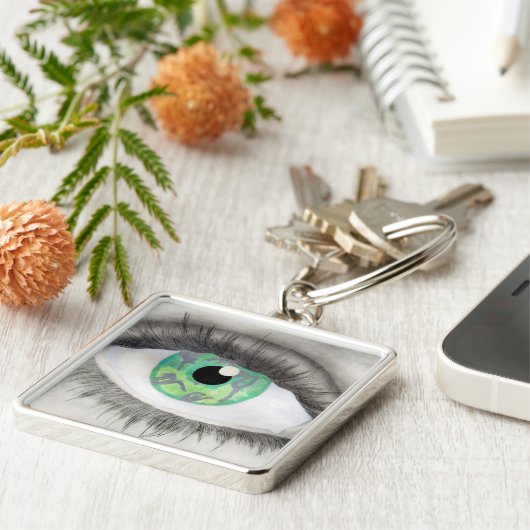 Grünes Auge mit Tänzer-Silhouetten in der Iris Schlüsselanhänger (Seite)