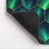 Grünes Aurora-Borealis-Sechseckmuster Mousepad (Ecke)
