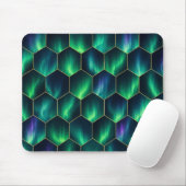 Grünes Aurora-Borealis-Sechseckmuster Mousepad (Mit Mouse)