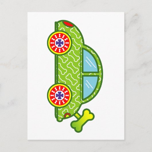 Grünes Auto mit Knochen-Design Postkarte (Vorderseite)