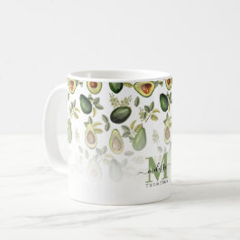 Grünes Avocado Botanisches Muster Mit Monogramm Kaffeetasse