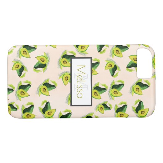 Grünes Avocados Wasserfarbmuster mit Monogramm Case-Mate iPhone Hülle (Rückseite (Horizontal))