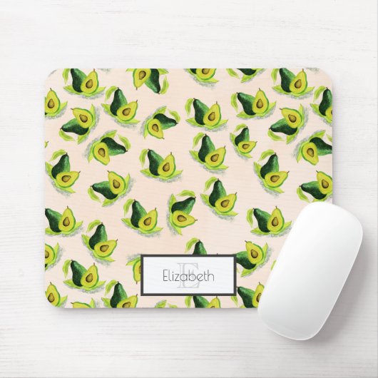 Grünes Avocados Wasserfarbmuster mit Monogramm Mousepad (Mit Mouse)